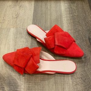 Jcrew backless pointed toe flat w bow detail